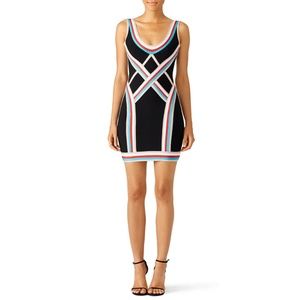 Herve Leger Black and Multicolor Mini Dress